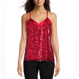 No Boundaries Red Sequin V-Neck Cami Tank Womens Juniors Size Large (11-13) NWT